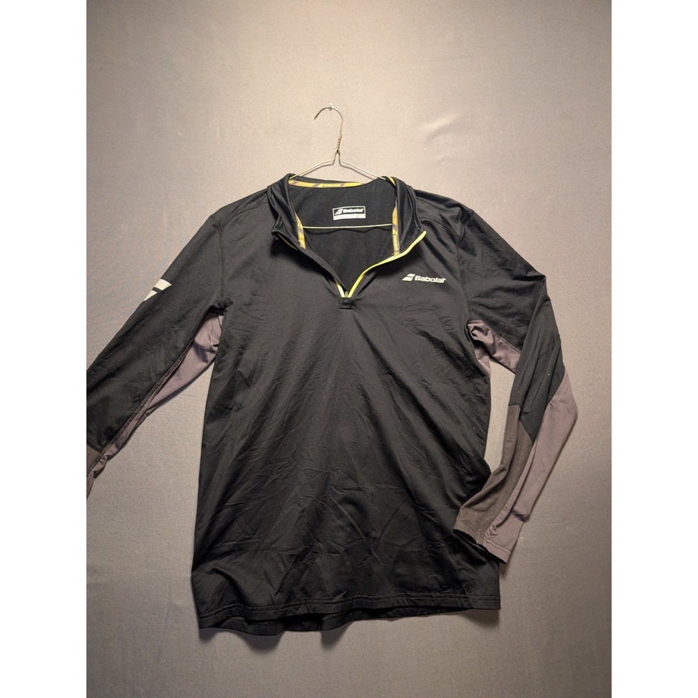 Babolat Play Shirt Mens Medium Black Logo Tennis Running Long Sleeve Quarter Zip
